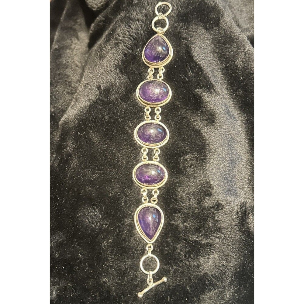 .925 Sterling Silver & Amethyst 8" Bracelet, 50 gram total weight